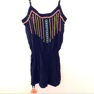 Lilly Pulitzer M navy romper tassels embroidered